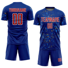 Load image into Gallery viewer, Custom Royal Red Old Gold-Powder Blue Abstract Fragment Art Sublimation Soccer Uniform Jersey