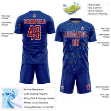 Load image into Gallery viewer, Custom Royal Red Old Gold-Powder Blue Abstract Fragment Art Sublimation Soccer Uniform Jersey
