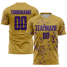 Laden Sie das Bild in den Galerie-Viewer, Custom Old Gold Purple-Black Abstract Fragment Art Sublimation Soccer Uniform Jersey
