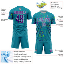 Загрузить изображение в средство просмотра галереи, Custom Teal Purple-Neon Green Abstract Fragment Art Sublimation Soccer Uniform Jersey