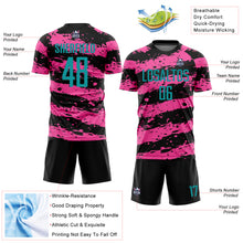 Laden Sie das Bild in den Galerie-Viewer, Custom Black Teal-Pink Splash Sublimation Soccer Uniform Jersey