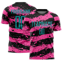 Laden Sie das Bild in den Galerie-Viewer, Custom Black Teal-Pink Splash Sublimation Soccer Uniform Jersey