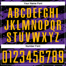 Laden Sie das Bild in den Galerie-Viewer, Custom Black Gold-Purple Splash Sublimation Soccer Uniform Jersey