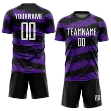 Load image into Gallery viewer, Custom Black White-Purple Splash Sublimation Soccer Uniform Jersey