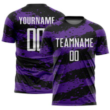 Load image into Gallery viewer, Custom Black White-Purple Splash Sublimation Soccer Uniform Jersey