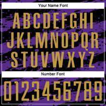 Загрузить изображение в средство просмотра галереи, Custom Black Old Gold-Purple Splash Sublimation Soccer Uniform Jersey