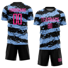 Laden Sie das Bild in den Galerie-Viewer, Custom Black Pink-Light Blue Splash Sublimation Soccer Uniform Jersey