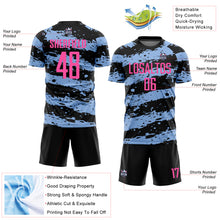 Laden Sie das Bild in den Galerie-Viewer, Custom Black Pink-Light Blue Splash Sublimation Soccer Uniform Jersey