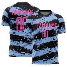 Laden Sie das Bild in den Galerie-Viewer, Custom Black Pink-Light Blue Splash Sublimation Soccer Uniform Jersey
