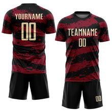 Laden Sie das Bild in den Galerie-Viewer, Custom Black Cream-Crimson Splash Sublimation Soccer Uniform Jersey