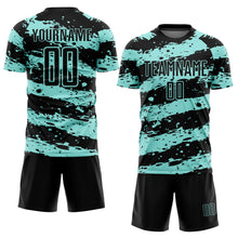Laden Sie das Bild in den Galerie-Viewer, Custom Black Ice Blue Splash Sublimation Soccer Uniform Jersey