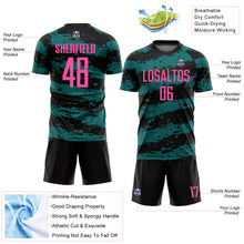 Laden Sie das Bild in den Galerie-Viewer, Custom Black Pink-Teal Splash Sublimation Soccer Uniform Jersey