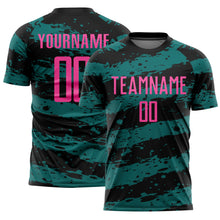 Laden Sie das Bild in den Galerie-Viewer, Custom Black Pink-Teal Splash Sublimation Soccer Uniform Jersey