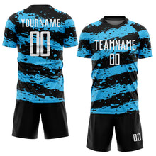 Load image into Gallery viewer, Custom Black White-Sky Blue Splash Sublimation Soccer Uniform Jersey