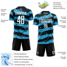 Load image into Gallery viewer, Custom Black White-Sky Blue Splash Sublimation Soccer Uniform Jersey