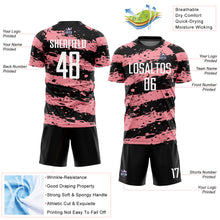 Load image into Gallery viewer, Custom Black White-Medium Pink Splash Sublimation Soccer Uniform Jersey