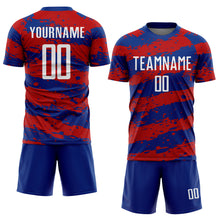 Laden Sie das Bild in den Galerie-Viewer, Custom Royal White-Red Splash Sublimation Soccer Uniform Jersey