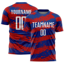 Laden Sie das Bild in den Galerie-Viewer, Custom Royal White-Red Splash Sublimation Soccer Uniform Jersey