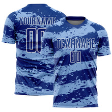 Load image into Gallery viewer, Custom Royal Light Blue-White Splash Sublimation Soccer Uniform Jersey