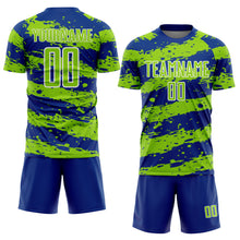 Load image into Gallery viewer, Custom Royal Neon Green-White Splash Sublimation Soccer Uniform Jersey