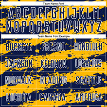 Laden Sie das Bild in den Galerie-Viewer, Custom Navy Gold-White Splash Sublimation Soccer Uniform Jersey