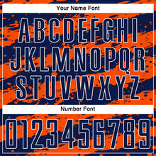 Laden Sie das Bild in den Galerie-Viewer, Custom Navy Orange-White Splash Sublimation Soccer Uniform Jersey