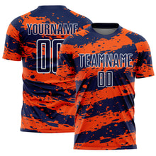 Laden Sie das Bild in den Galerie-Viewer, Custom Navy Orange-White Splash Sublimation Soccer Uniform Jersey