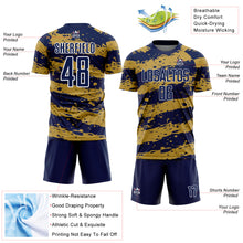 Laden Sie das Bild in den Galerie-Viewer, Custom Navy Old Gold-White Splash Sublimation Soccer Uniform Jersey