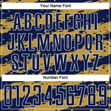 Laden Sie das Bild in den Galerie-Viewer, Custom Navy Old Gold-White Splash Sublimation Soccer Uniform Jersey