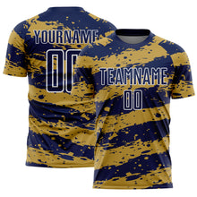 Laden Sie das Bild in den Galerie-Viewer, Custom Navy Old Gold-White Splash Sublimation Soccer Uniform Jersey