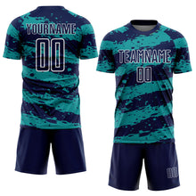 Laden Sie das Bild in den Galerie-Viewer, Custom Navy Teal-White Splash Sublimation Soccer Uniform Jersey