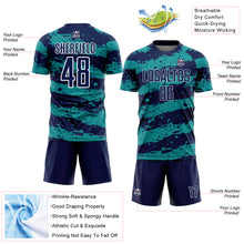 Laden Sie das Bild in den Galerie-Viewer, Custom Navy Teal-White Splash Sublimation Soccer Uniform Jersey