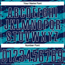 Laden Sie das Bild in den Galerie-Viewer, Custom Navy Teal-White Splash Sublimation Soccer Uniform Jersey