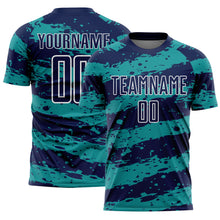 Laden Sie das Bild in den Galerie-Viewer, Custom Navy Teal-White Splash Sublimation Soccer Uniform Jersey