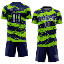 Laden Sie das Bild in den Galerie-Viewer, Custom Navy Neon Green-White Splash Sublimation Soccer Uniform Jersey