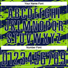 Laden Sie das Bild in den Galerie-Viewer, Custom Navy Neon Green-White Splash Sublimation Soccer Uniform Jersey