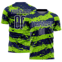 Laden Sie das Bild in den Galerie-Viewer, Custom Navy Neon Green-White Splash Sublimation Soccer Uniform Jersey