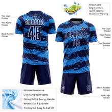 Laden Sie das Bild in den Galerie-Viewer, Custom Navy Powder Blue-White Splash Sublimation Soccer Uniform Jersey
