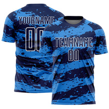 Laden Sie das Bild in den Galerie-Viewer, Custom Navy Powder Blue-White Splash Sublimation Soccer Uniform Jersey
