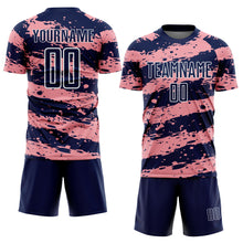 Laden Sie das Bild in den Galerie-Viewer, Custom Navy Medium Pink-White Splash Sublimation Soccer Uniform Jersey