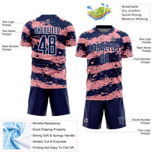 Laden Sie das Bild in den Galerie-Viewer, Custom Navy Medium Pink-White Splash Sublimation Soccer Uniform Jersey