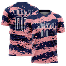 Laden Sie das Bild in den Galerie-Viewer, Custom Navy Medium Pink-White Splash Sublimation Soccer Uniform Jersey