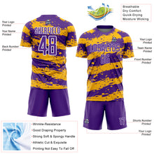 Загрузить изображение в средство просмотра галереи, Custom Purple Gold-White Splash Sublimation Soccer Uniform Jersey
