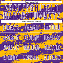 Загрузить изображение в средство просмотра галереи, Custom Purple Gold-White Splash Sublimation Soccer Uniform Jersey