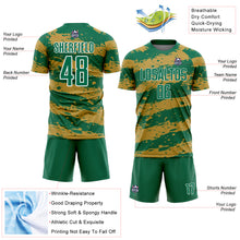 Load image into Gallery viewer, Custom Kelly Green Old Gold-White Splash Sublimation Soccer Uniform Jersey