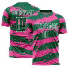 Load image into Gallery viewer, Custom Kelly Green Pink-White Splash Sublimation Soccer Uniform Jersey
