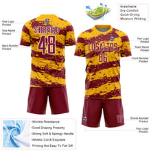 Charger l'image dans la galerie, Custom Gold Crimson-White Splash Sublimation Soccer Uniform Jersey