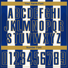 Laden Sie das Bild in den Galerie-Viewer, Custom White Royal-Old Gold Line Sublimation Soccer Uniform Jersey