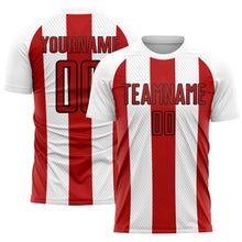 Laden Sie das Bild in den Galerie-Viewer, Custom White Red-Black Line Sublimation Soccer Uniform Jersey