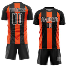 Laden Sie das Bild in den Galerie-Viewer, Custom Black Orange-White Line Sublimation Soccer Uniform Jersey